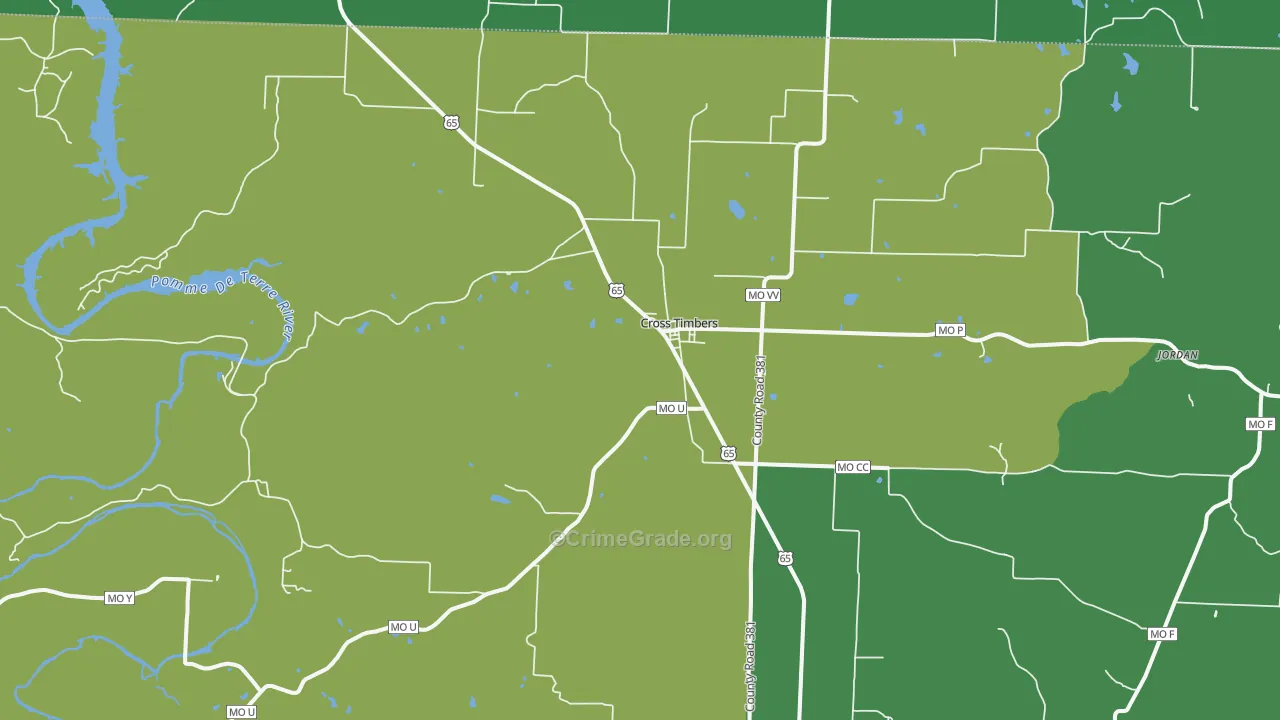 Cross Timbers, MO Map of Vehicle Theft Rates