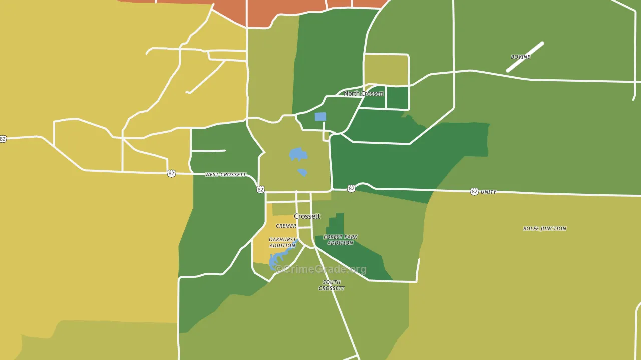Crossett, AR Map of Vehicle Theft Rates