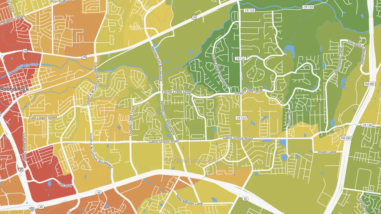 Crossley Crossing, Round Rock, TX Map of Vehicle Theft Rates