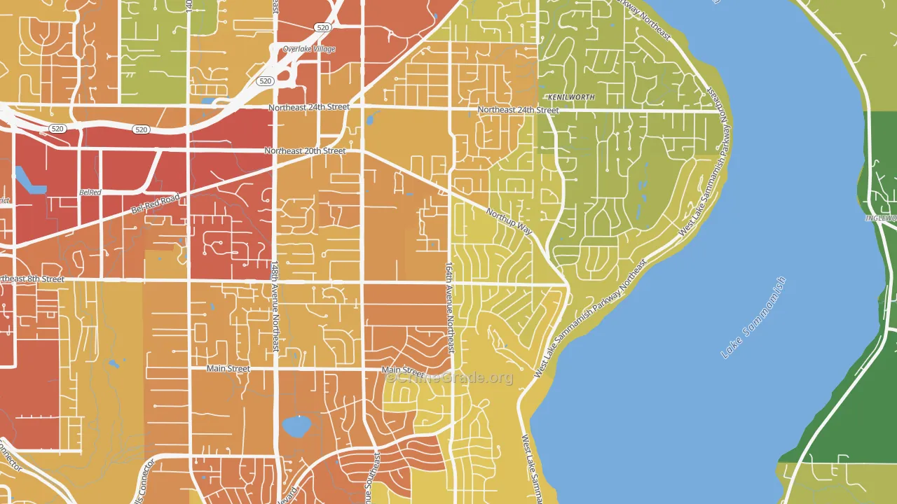 Crossroads, Bellevue, WA Map of Vehicle Theft Rates