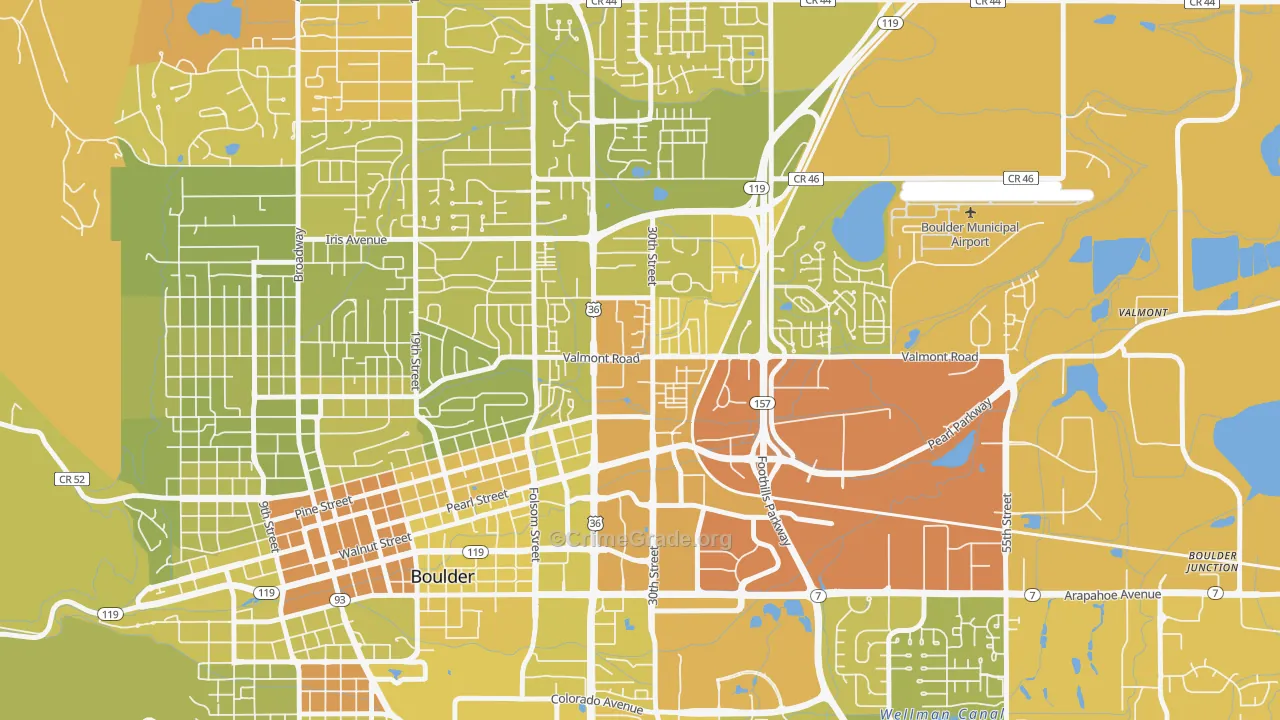 Crossroads, Boulder, CO Map of Vehicle Theft Rates