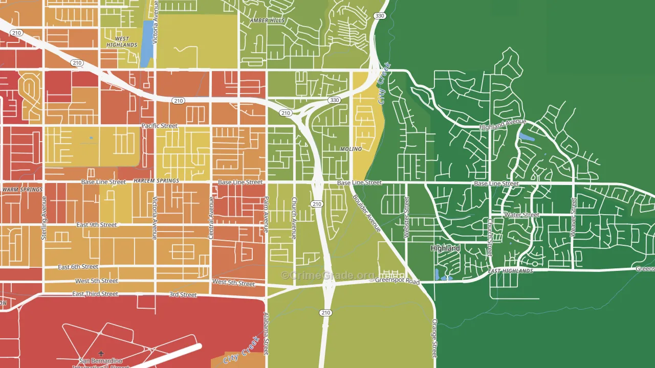 Crossroads, Highland, CA Map of Vehicle Theft Rates