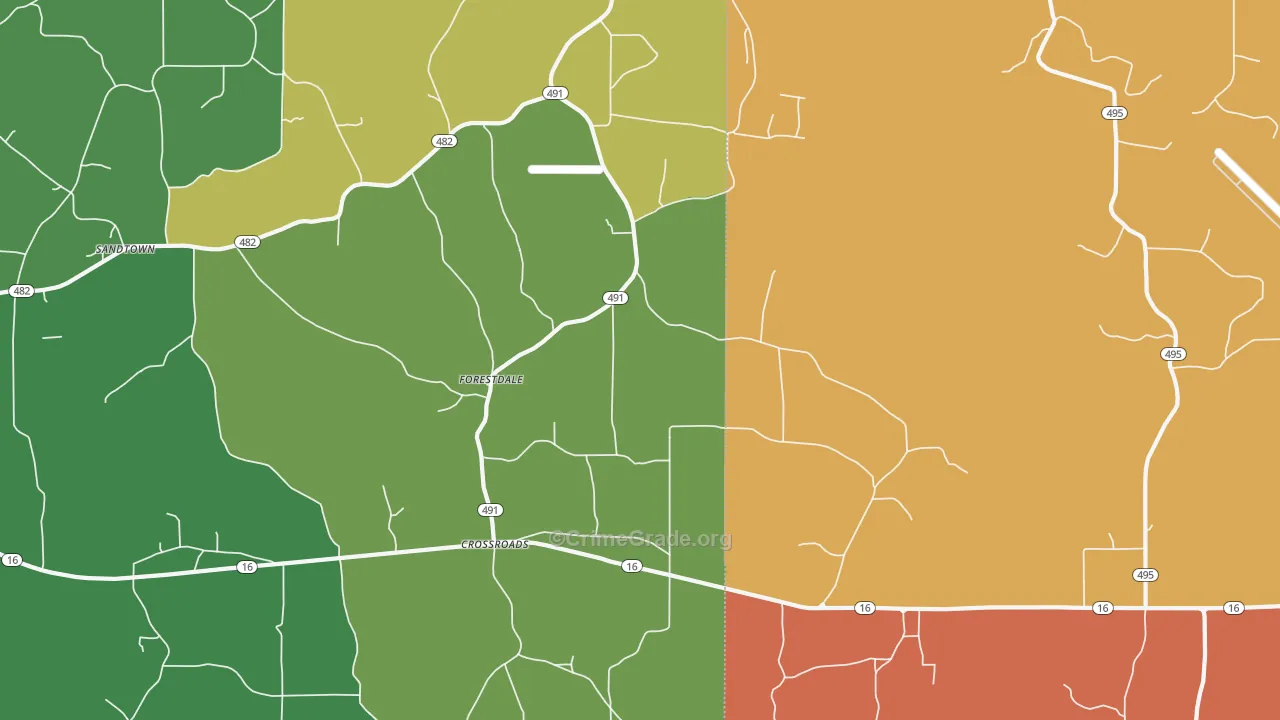 Crossroads, MS Map of Vehicle Theft Rates