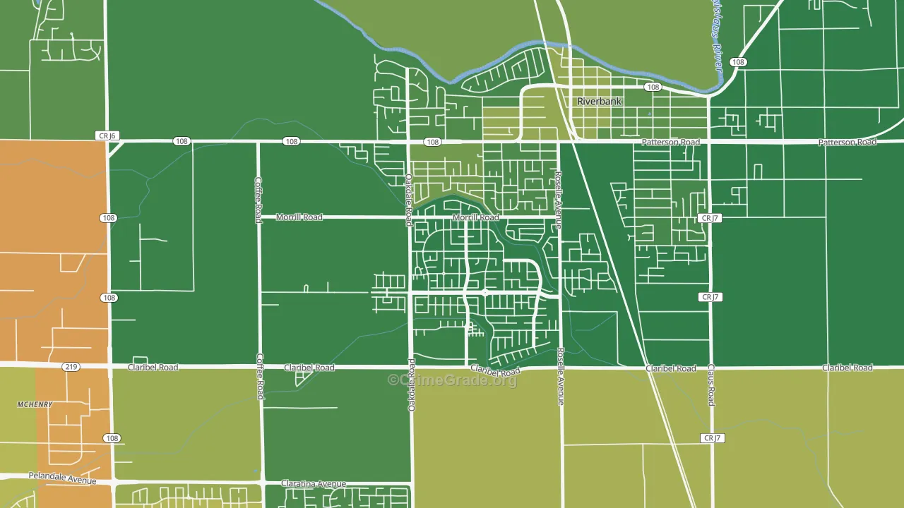 Crossroads-Riverbank, Riverbank, CA Map of Vehicle Theft Rates
