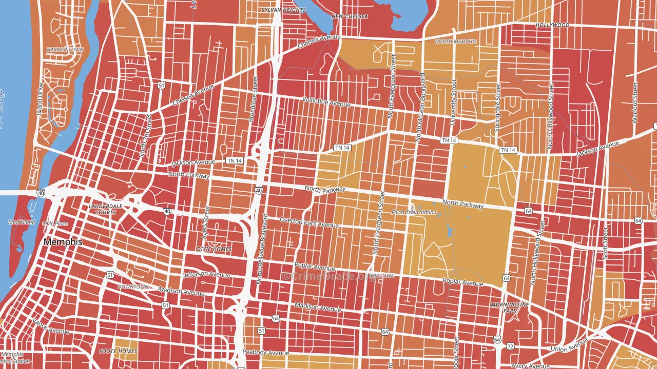 Crosstown, Memphis, TN Map of Vehicle Theft Rates