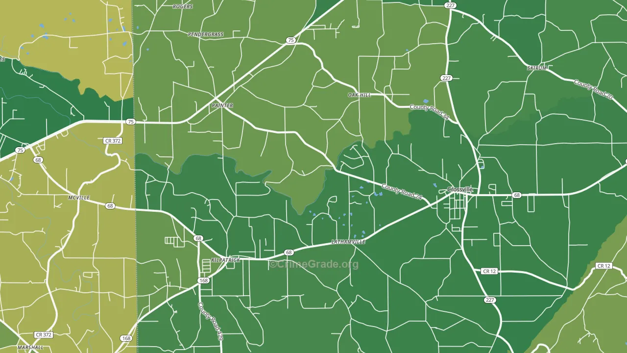 Crossville, AL Map of Vehicle Theft Rates