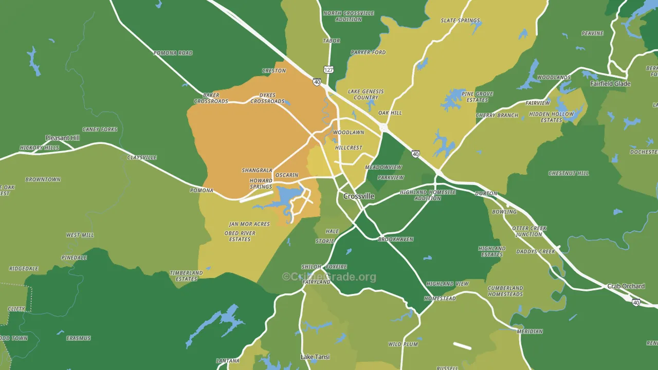 Crossville, TN Map of Vehicle Theft Rates