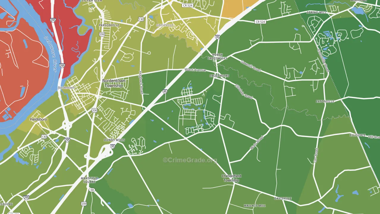 Crosswicks, NJ Map of Vehicle Theft Rates