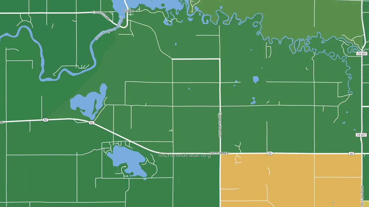 Croton, MI Map of Vehicle Theft Rates