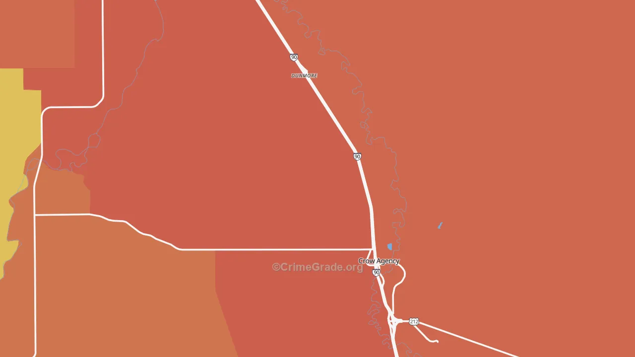 Crow Agency, MT Map of Vehicle Theft Rates