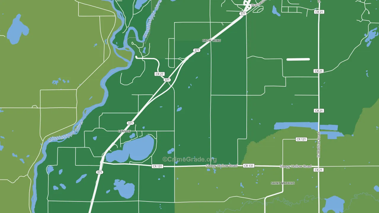 Crow Wing, MN Map of Vehicle Theft Rates