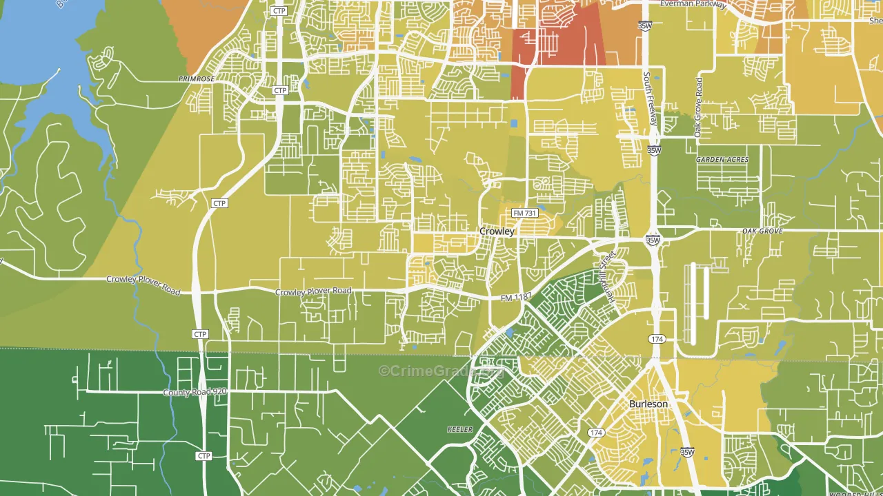 Crowley, TX Map of Vehicle Theft Rates