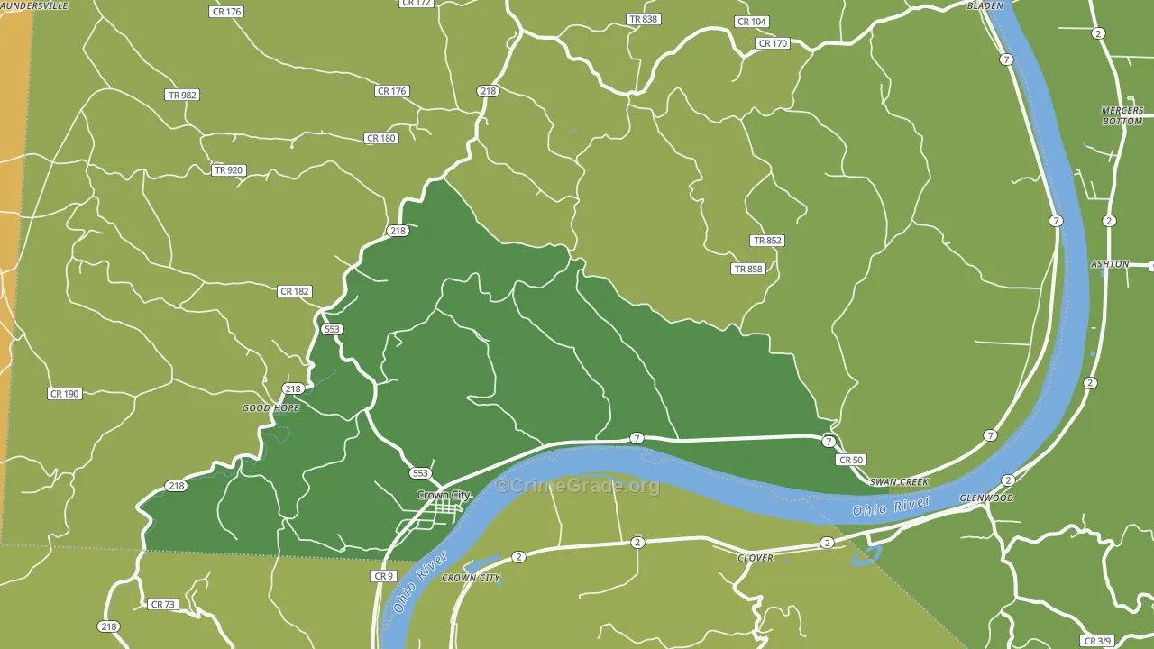 Crown City, OH Map of Vehicle Theft Rates