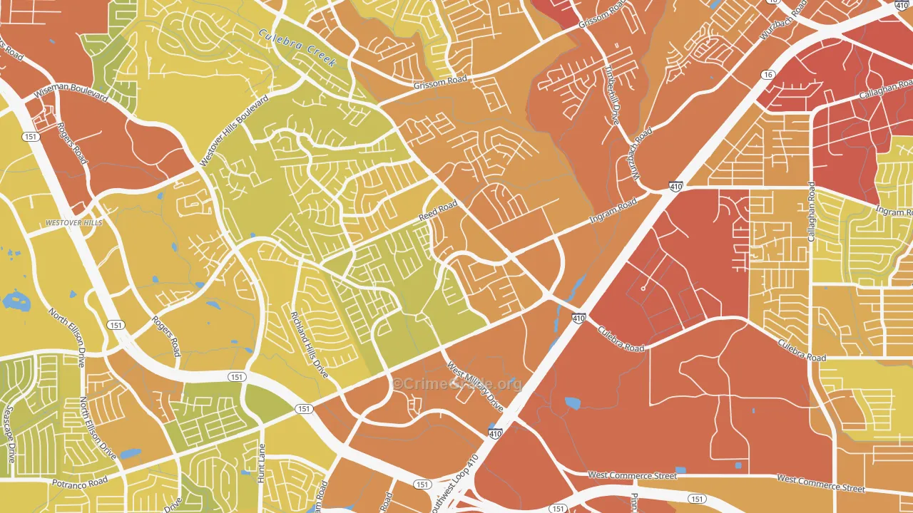 Crown Meadows, San Antonio, TX Map of Vehicle Theft Rates