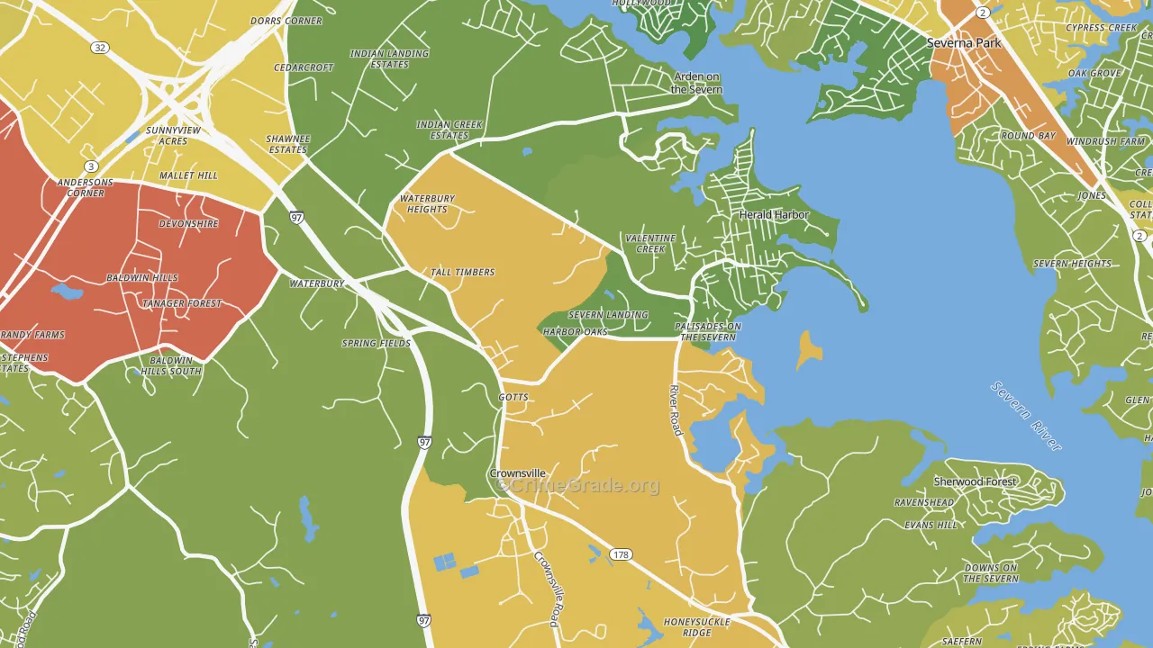 Crownsville, MD Map of Vehicle Theft Rates