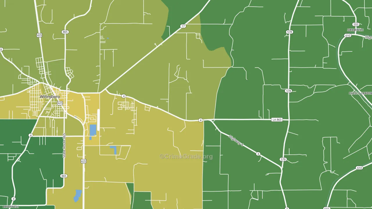 Crowville, LA Map of Vehicle Theft Rates
