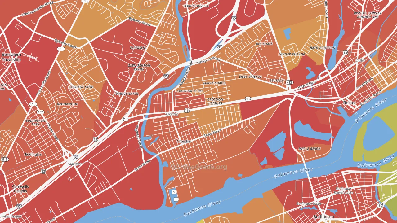 Croydon, PA Map of Vehicle Theft Rates