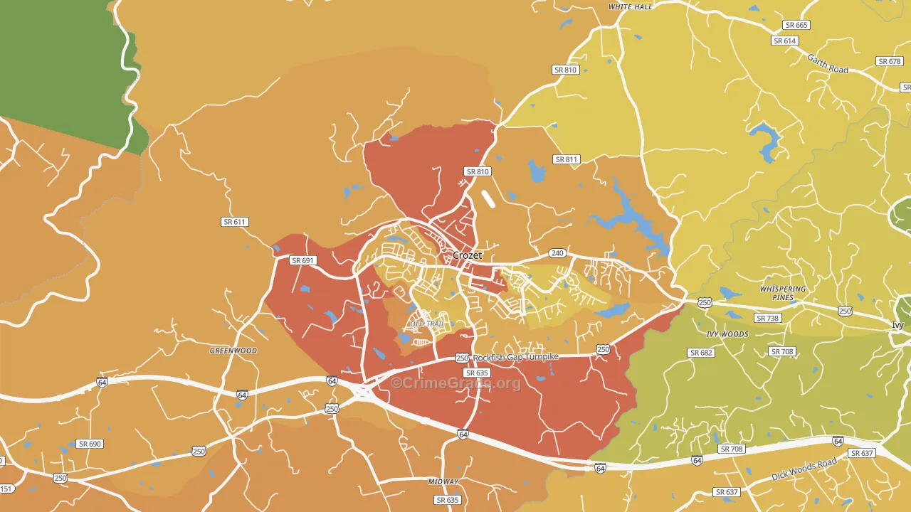 Crozet, VA Map of Vehicle Theft Rates