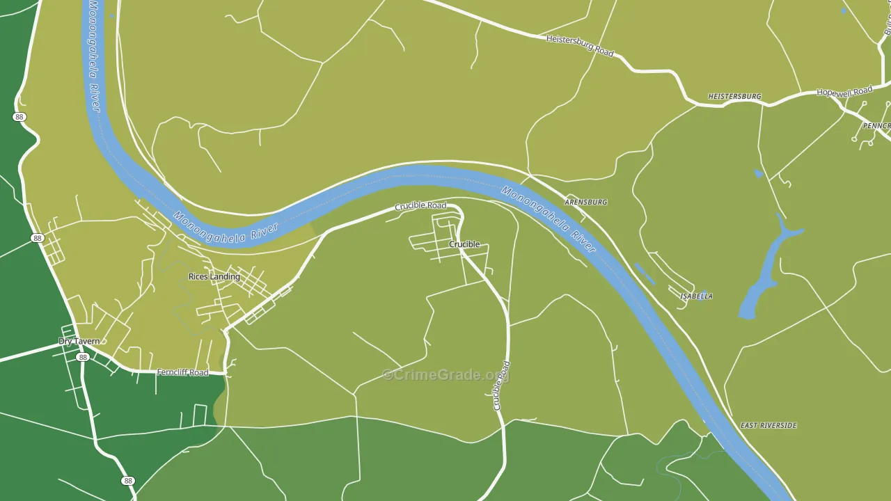 Crucible, PA Map of Vehicle Theft Rates