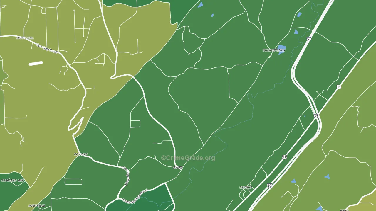 Crudup, AL Map of Vehicle Theft Rates