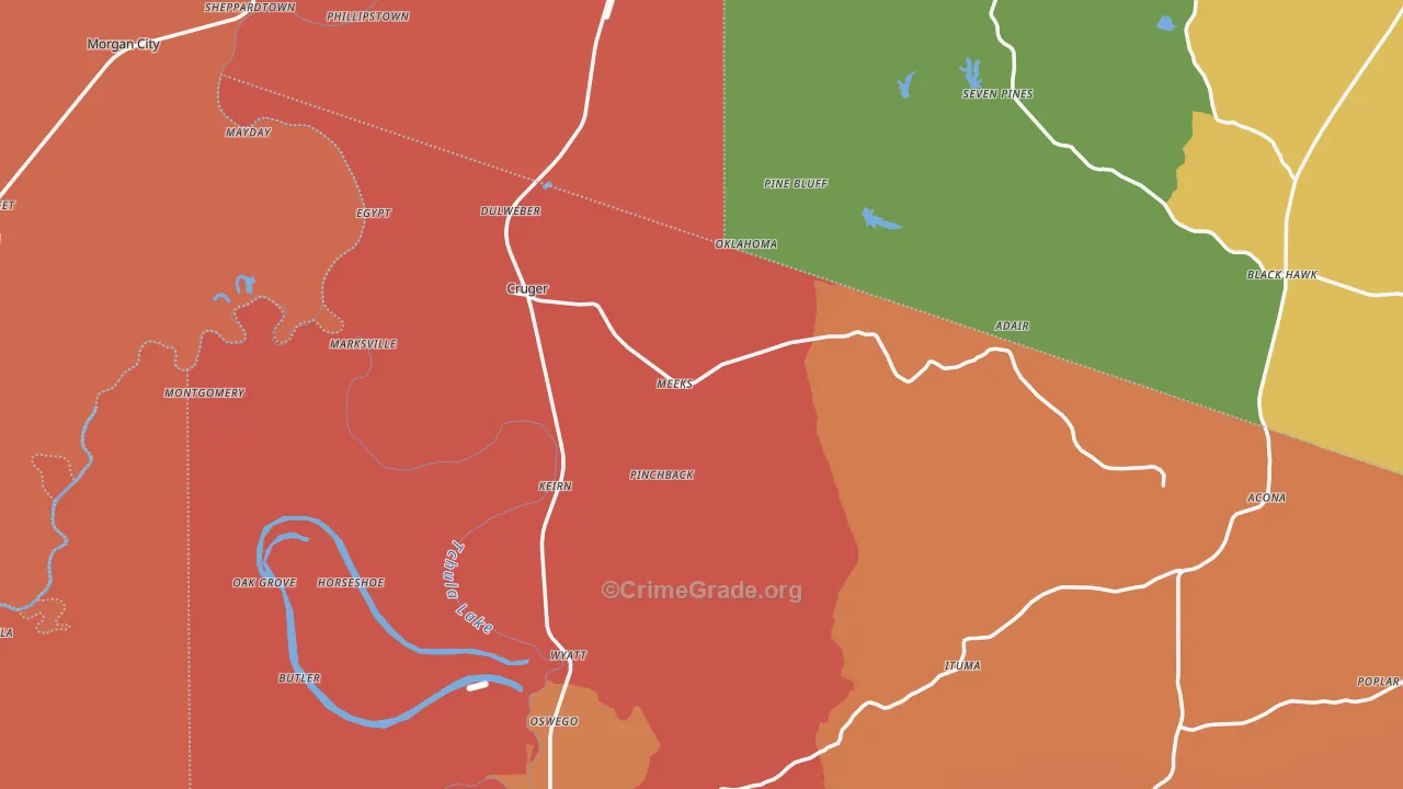 Cruger, MS Map of Vehicle Theft Rates