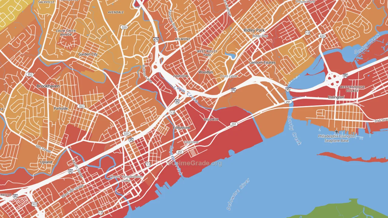 Crum Lynne, PA Map of Vehicle Theft Rates
