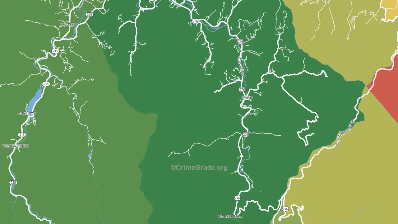 Cruso, NC Map of Vehicle Theft Rates