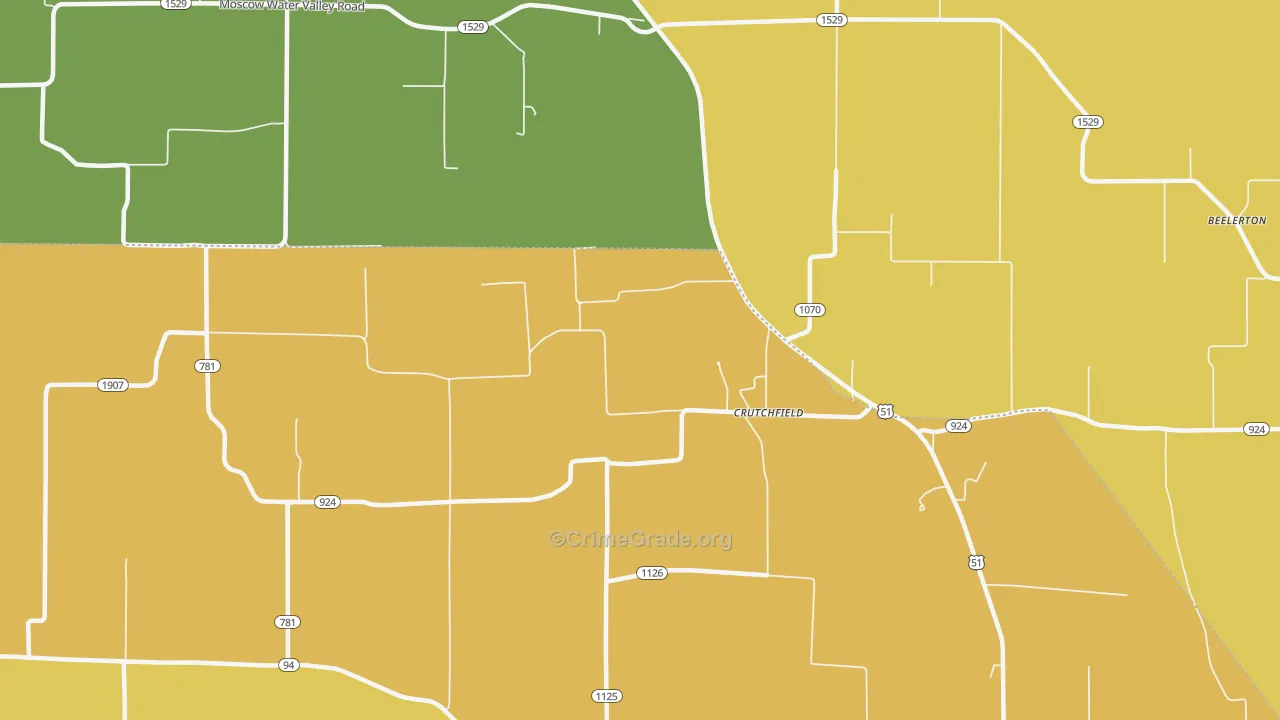 Crutchfield, KY Map of Vehicle Theft Rates