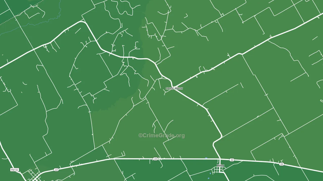 Cryer Creek, TX Map of Vehicle Theft Rates