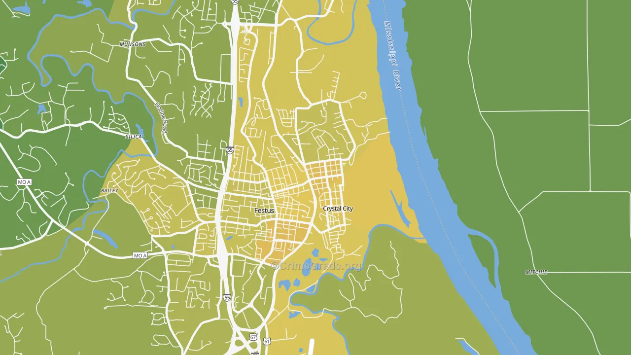 Crystal City, MO Map of Vehicle Theft Rates