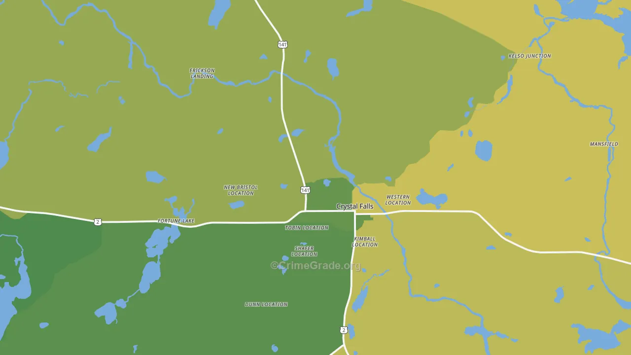 Crystal Falls, MI Map of Vehicle Theft Rates