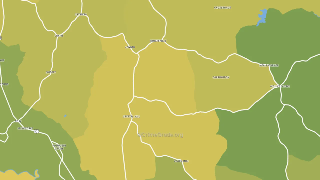 Crystal Hill, VA Map of Vehicle Theft Rates