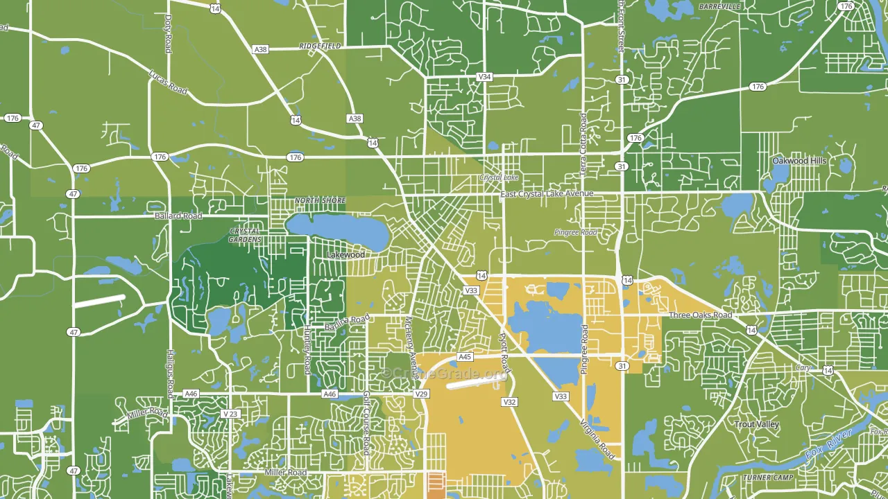 Crystal Lake, IL Map of Vehicle Theft Rates