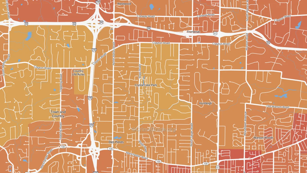 Crystal Lake Park, MO Map of Vehicle Theft Rates