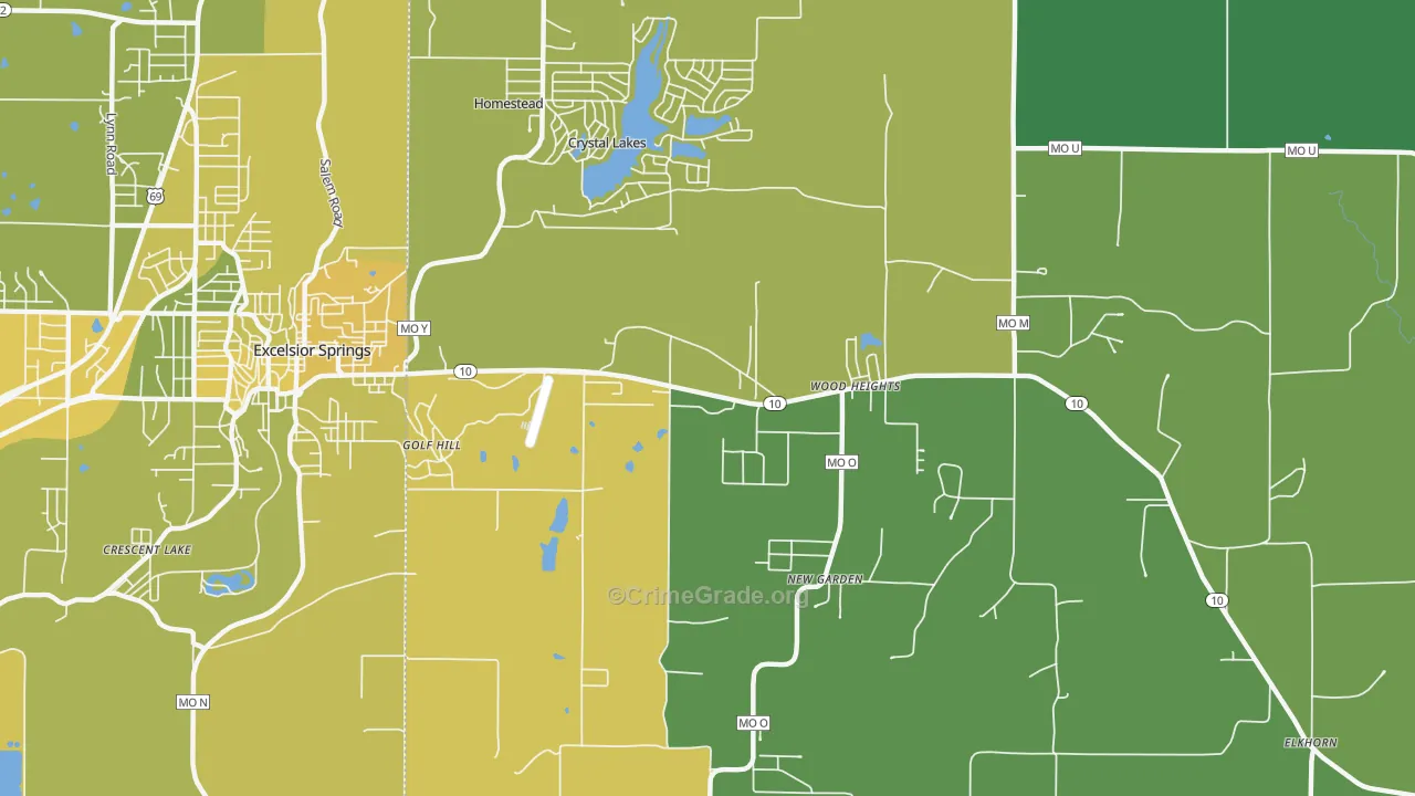 Crystal Lakes, MO Map of Vehicle Theft Rates
