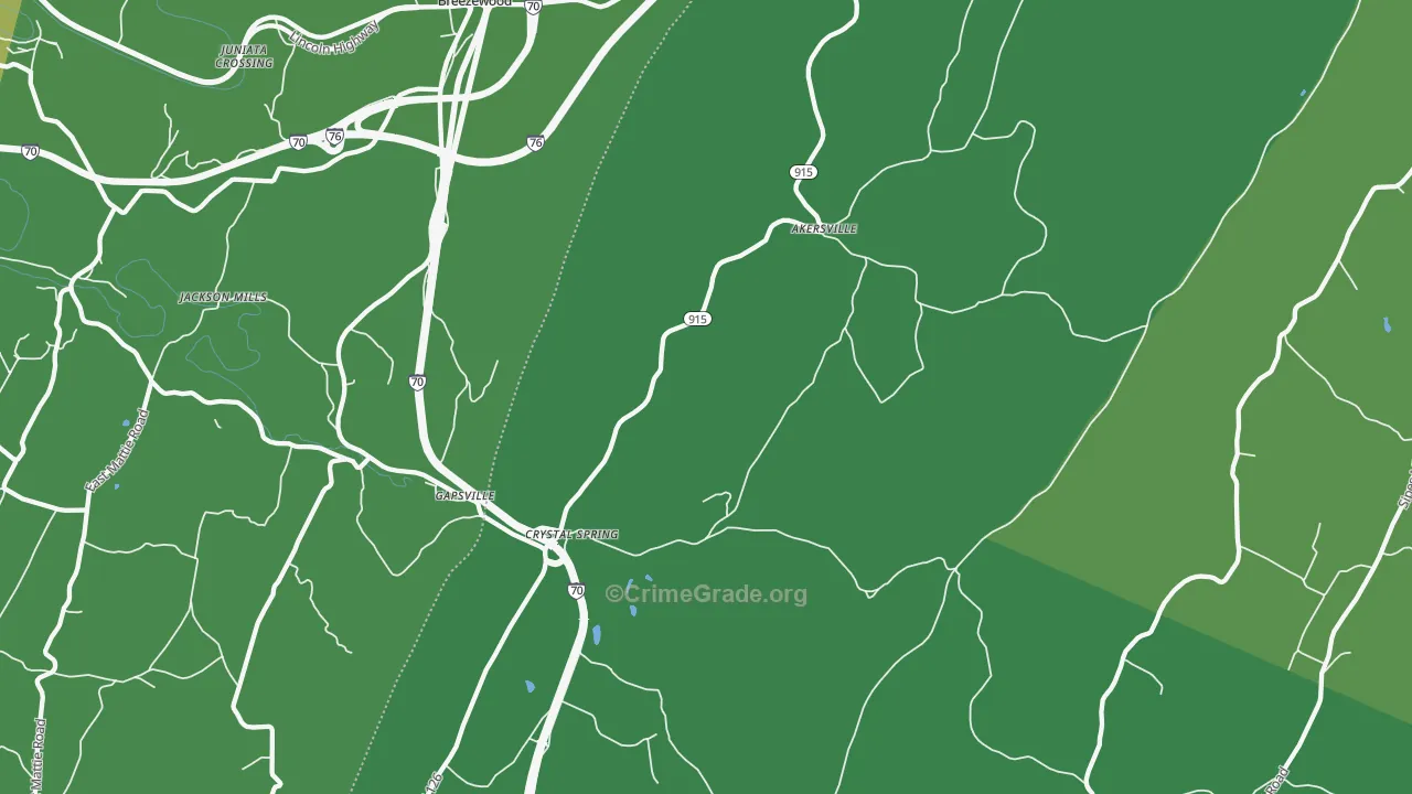 Crystal Spring, PA Map of Vehicle Theft Rates
