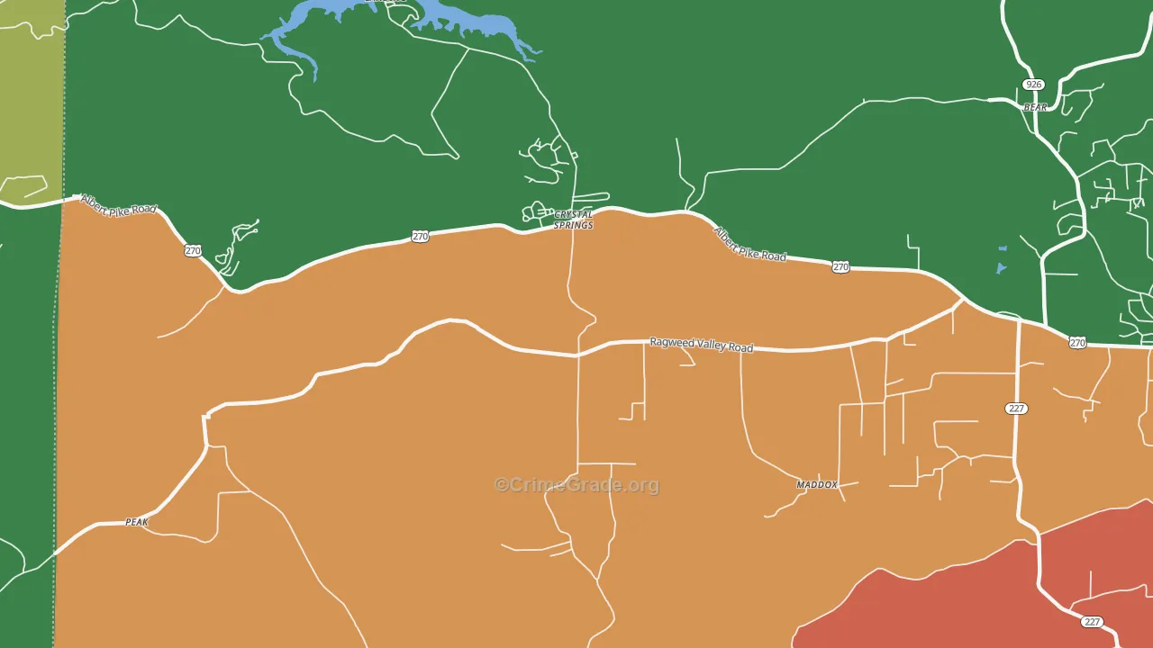 Crystal Springs, AR Map of Vehicle Theft Rates
