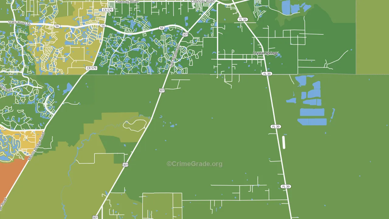 Crystal Springs, FL Map of Vehicle Theft Rates
