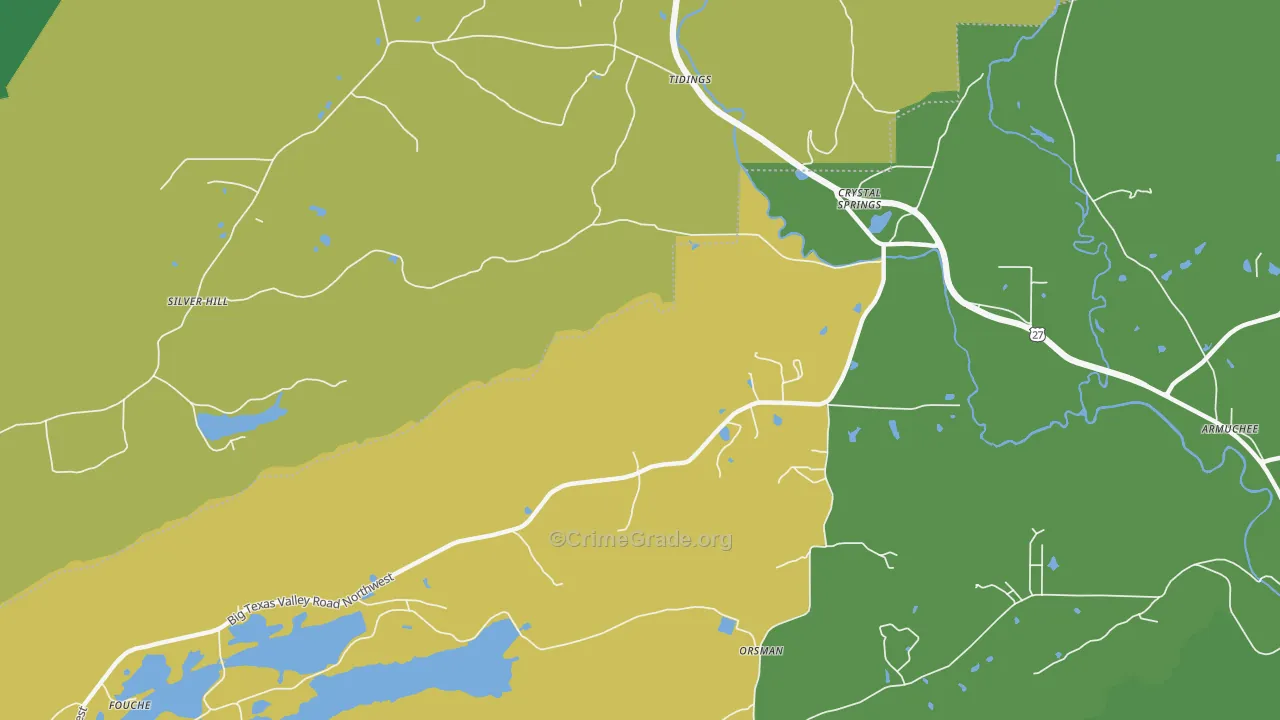 Crystal Springs, GA Map of Vehicle Theft Rates