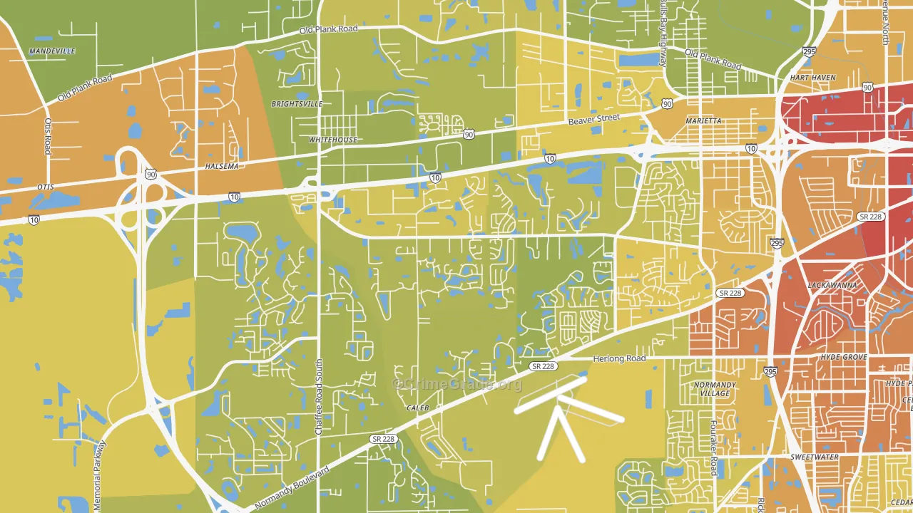 Crystal Springs, Jacksonville, FL Map of Vehicle Theft Rates