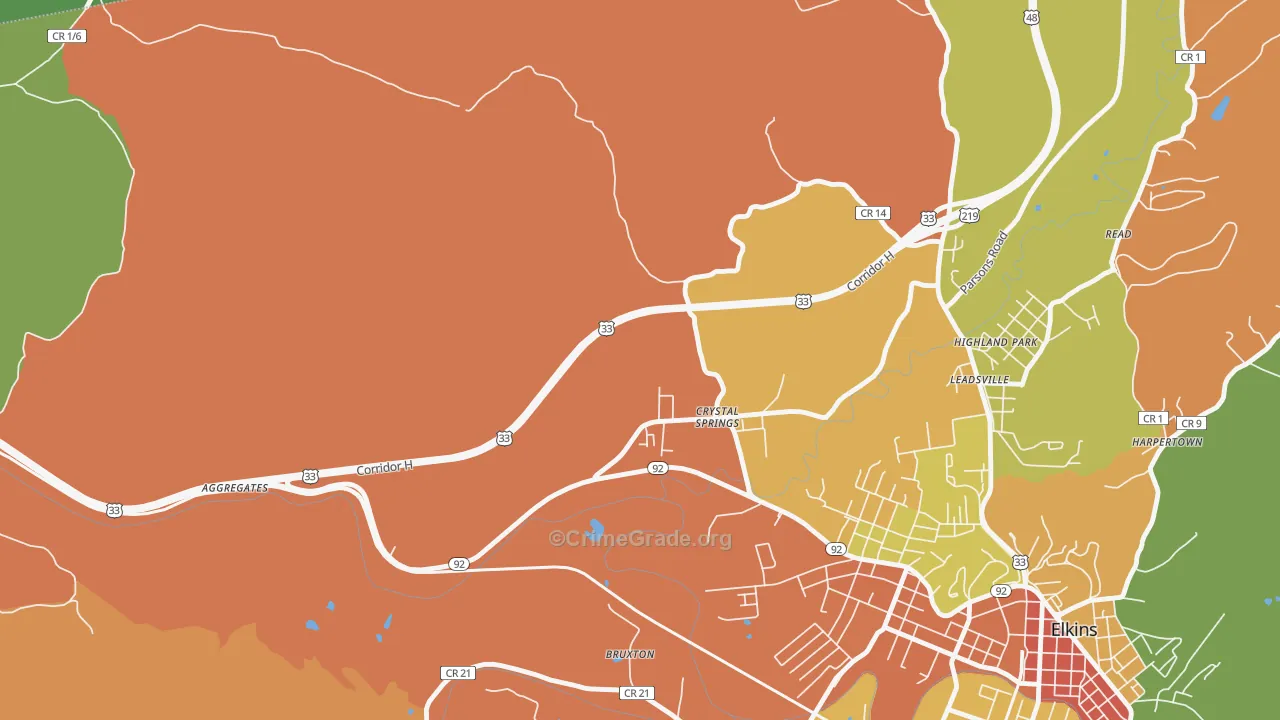 Crystal Springs, WV Map of Vehicle Theft Rates