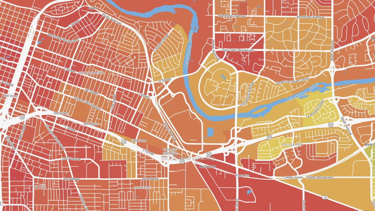 Csus, Sacramento, CA Map of Vehicle Theft Rates