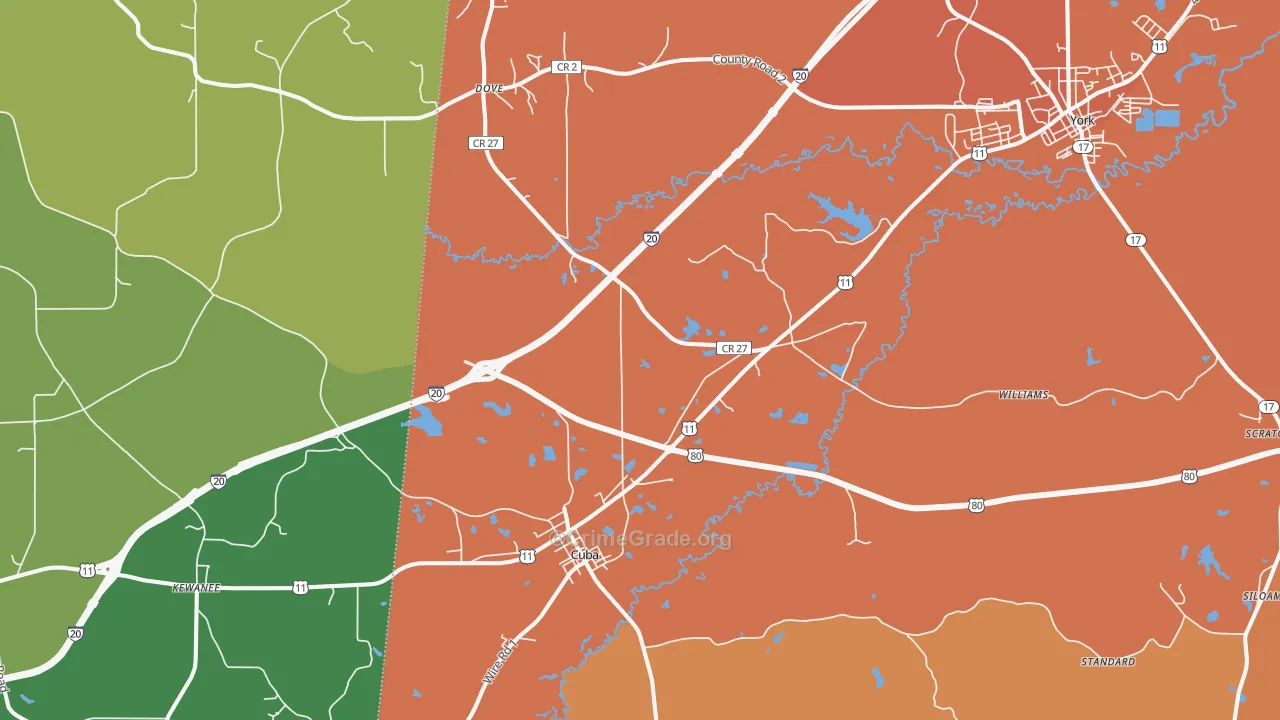 Cuba, AL Map of Vehicle Theft Rates