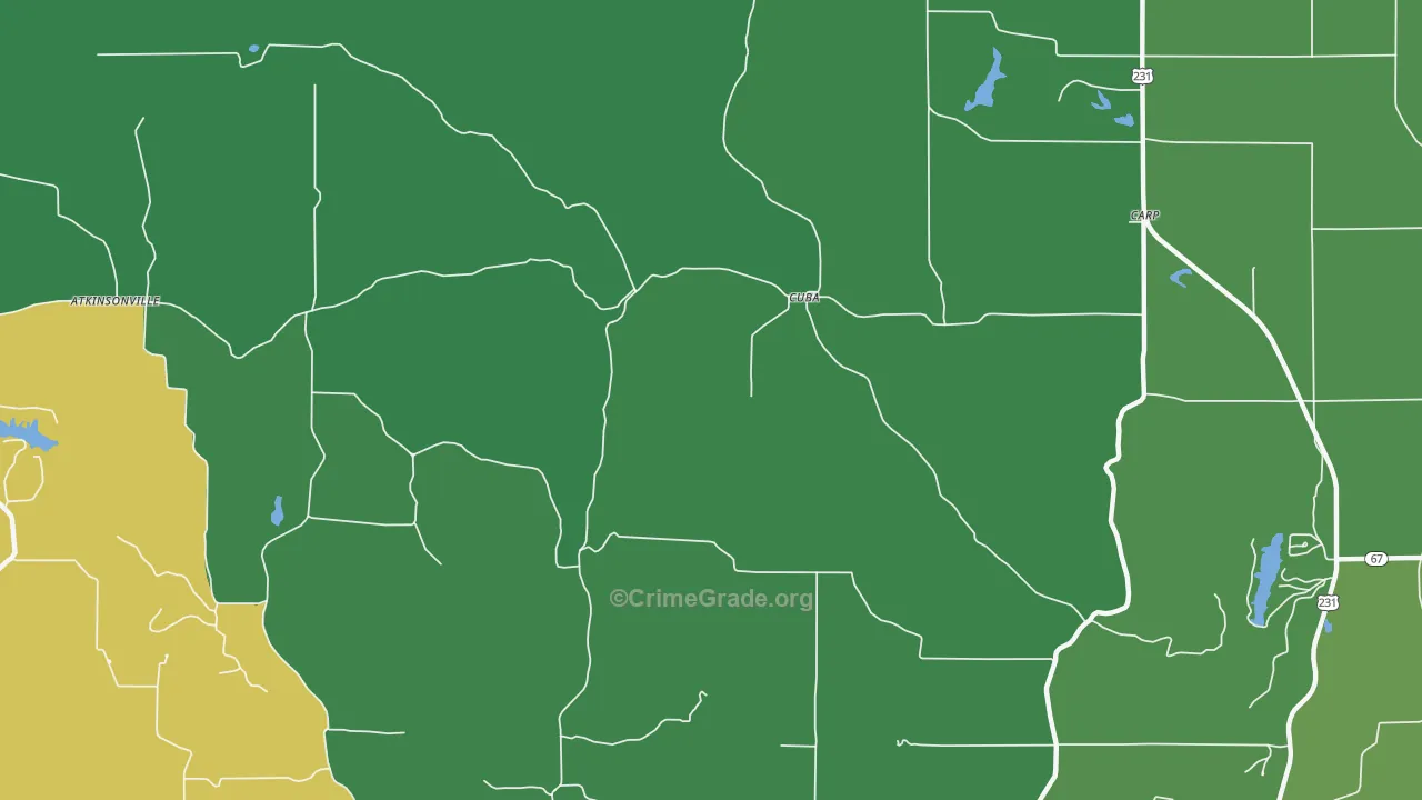 Cuba, IN Map of Vehicle Theft Rates