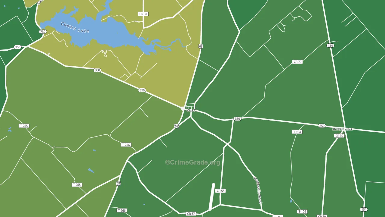 Cuba, OH Map of Vehicle Theft Rates