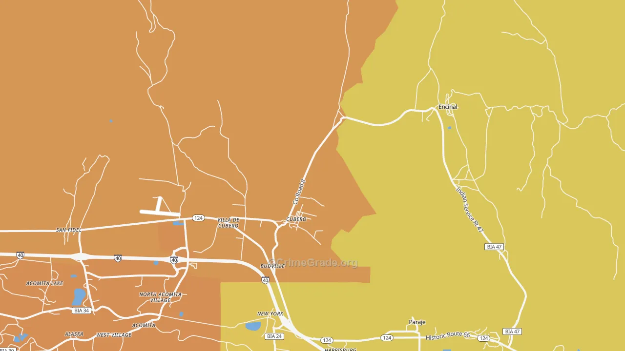 Cubero, NM Map of Vehicle Theft Rates