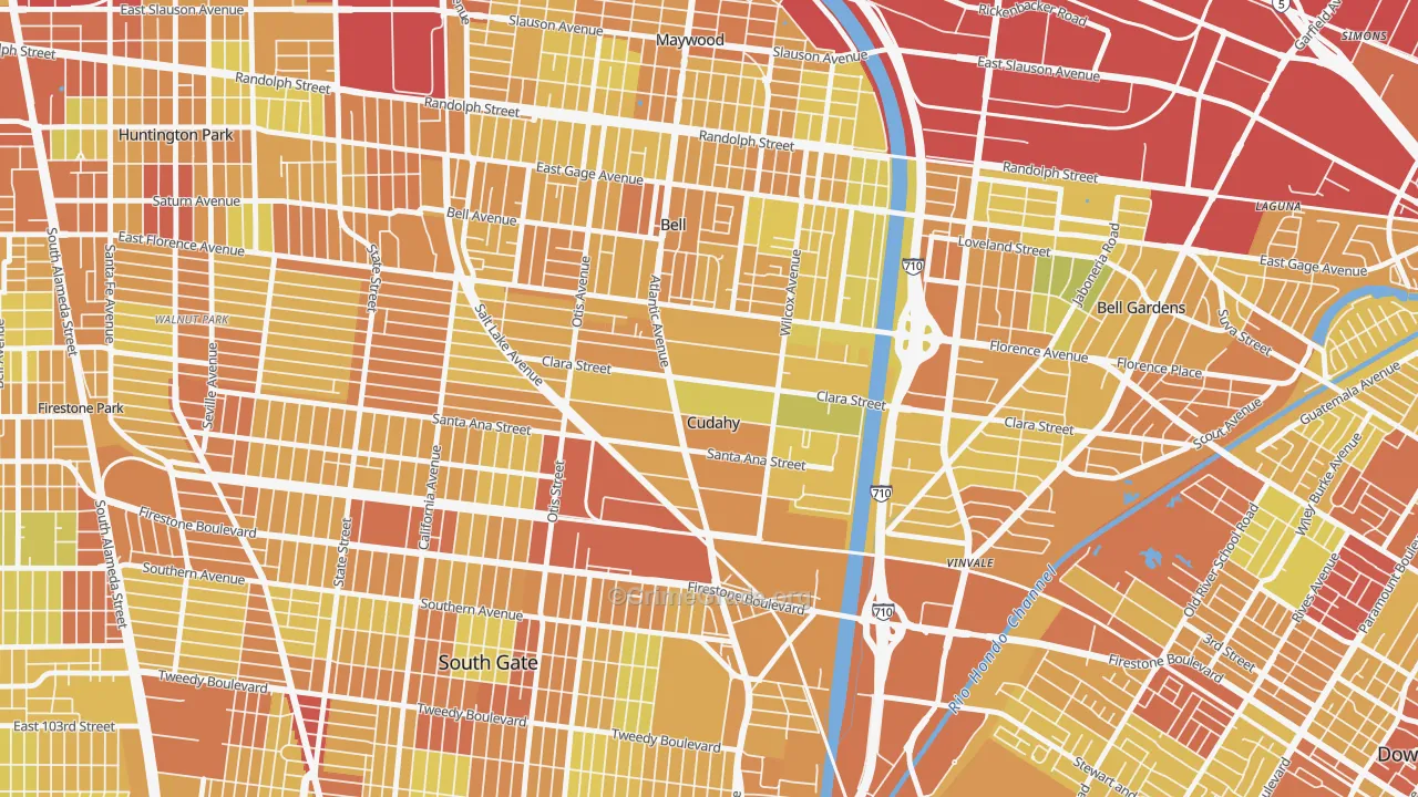 Cudahy, CA Map of Vehicle Theft Rates