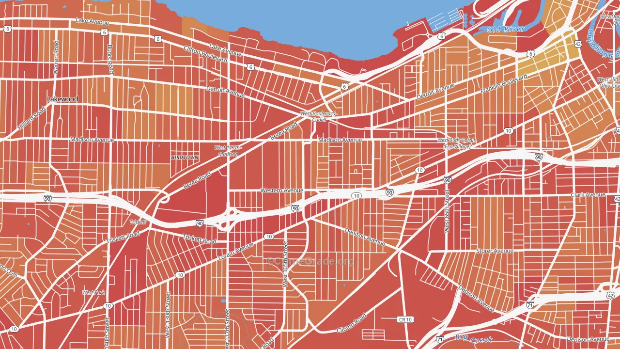 Cudell, Cleveland, OH Map of Vehicle Theft Rates
