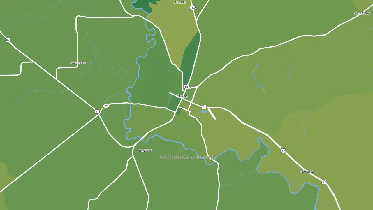 Cuero, TX Map of Vehicle Theft Rates
