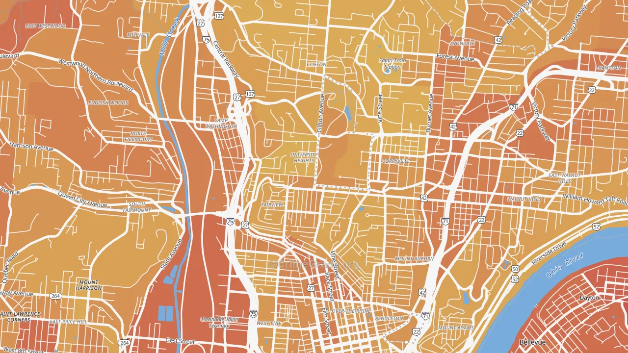 Cuf, Cincinnati, OH Map of Vehicle Theft Rates